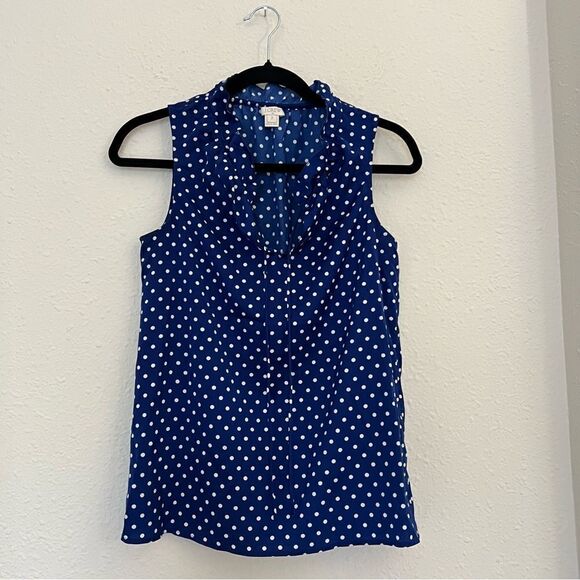 J. Crew Polka Dot Tie Ruffle Sleeveless Top Blue Size 2 - Picture 2 of 6